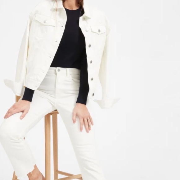 Everlane The Kick Crop Jean High Rise Raw Hem Bone White 24 Regular - Picture 2 of 13